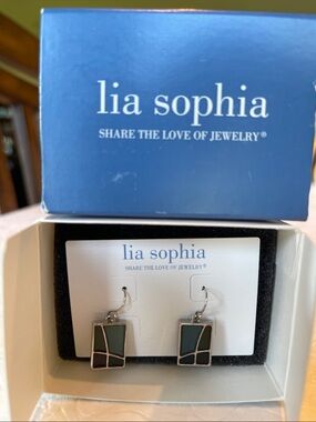 Lia Sophia Brand New! Teal and Black Modern Geometric Drop Earrings